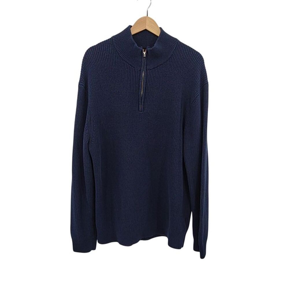Quince 100% Organic Cotton Ribbed Quarter-Zip Sweater Navy Sleeved Top XXL